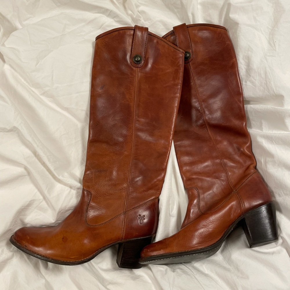 Frye Jackie Button Boots cognac size 7.5 knee high brown leather boots